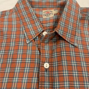 Faherty Men's Rust and Blue Plaid Shirt
